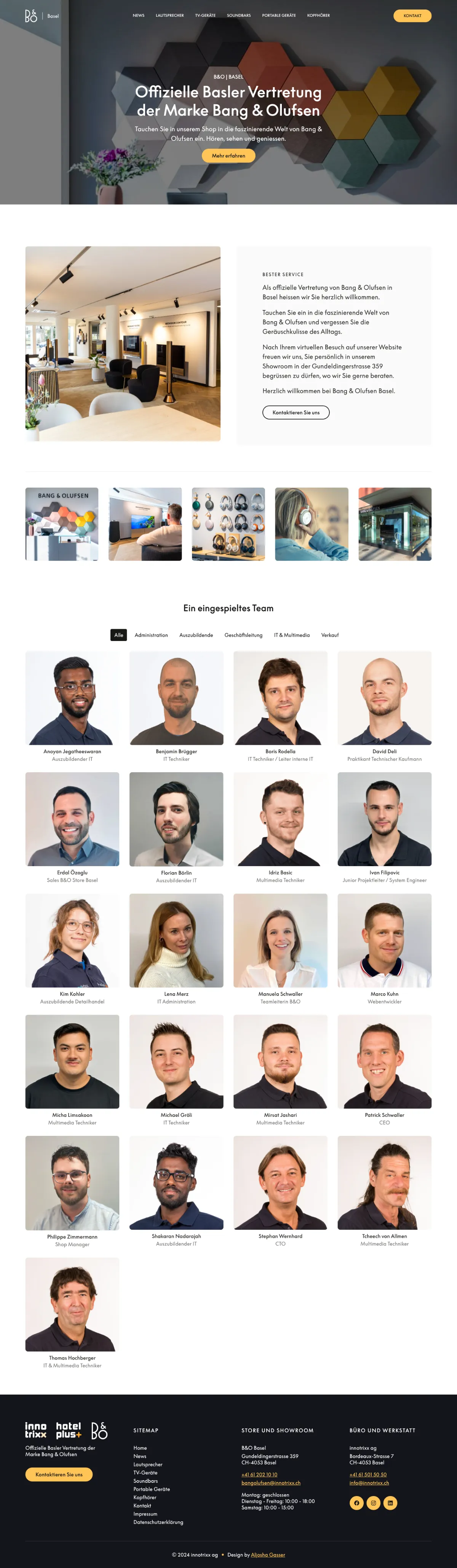 Website Design für Bang & Olufsen Basel.